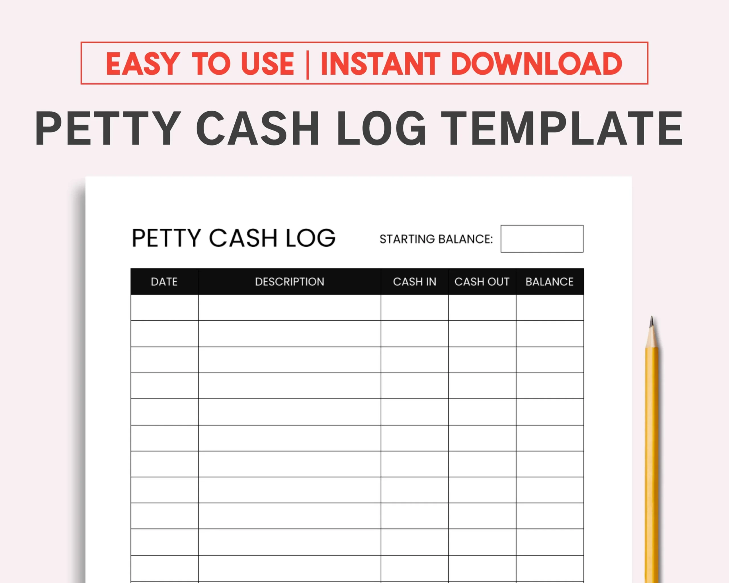 Petty Cash Log Printable And Fillable PDF Template Etsy Sweden