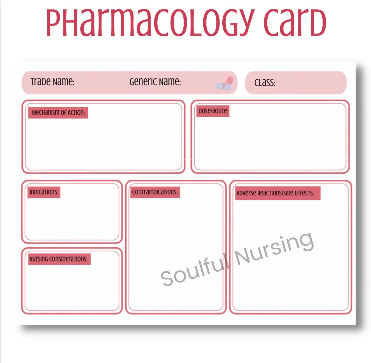 Pharmacology Medication Card Template Pink Etsy Canada