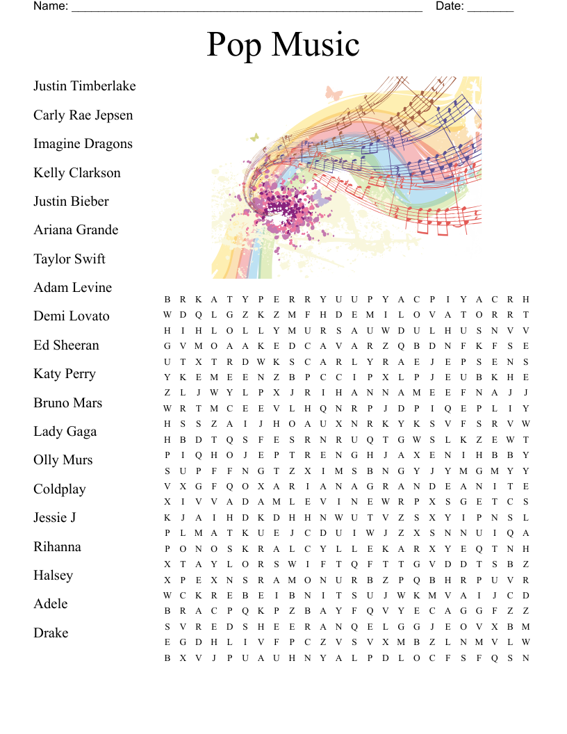 Pop Music Crossword Puzzles Printable