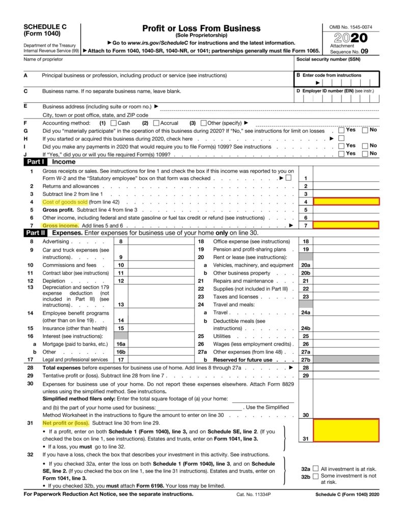 Irs Form 1040 Schedule C Line 31