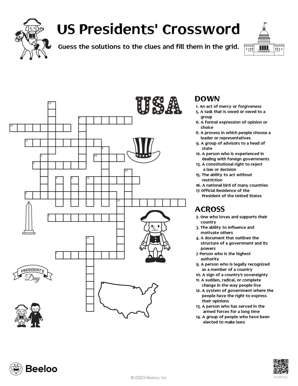 Presidents Day themed Crossword Puzzles Beeloo Printable Crafts 
