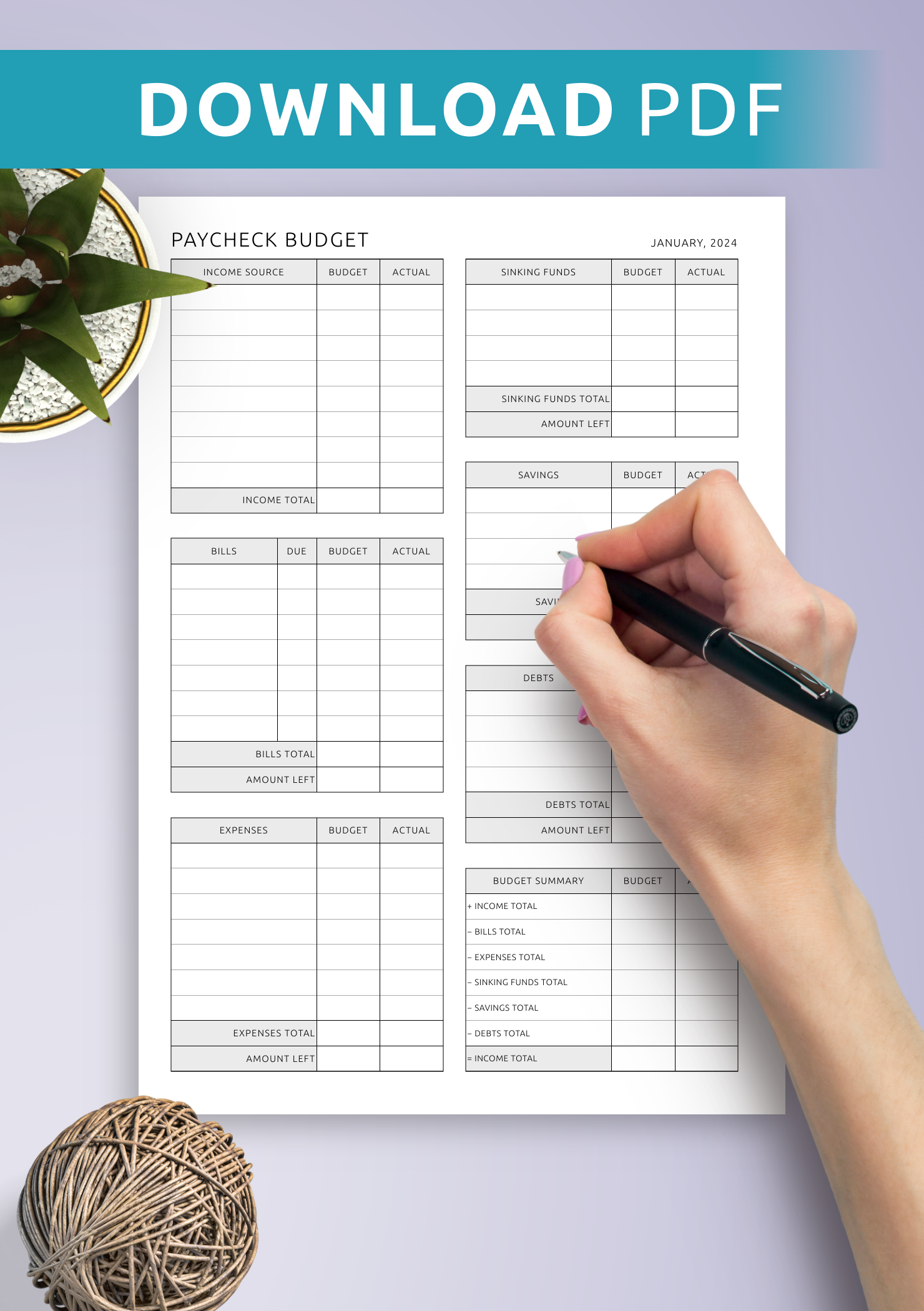 Printable And Digital Paycheck Budget Template Download PDF For 