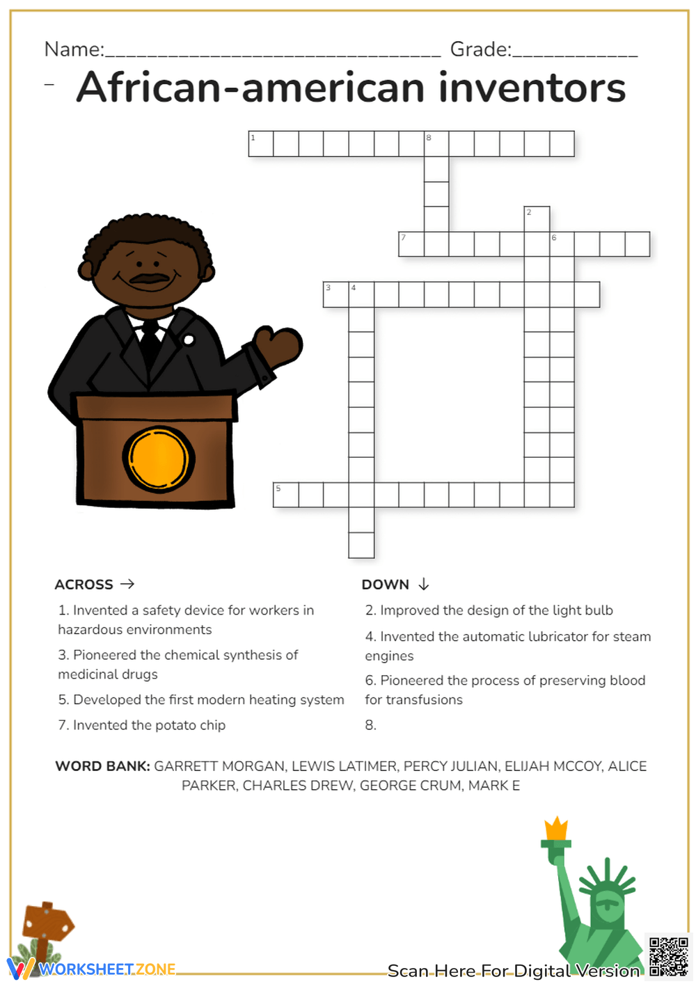 Free Black History Crossword Puzzles Printable