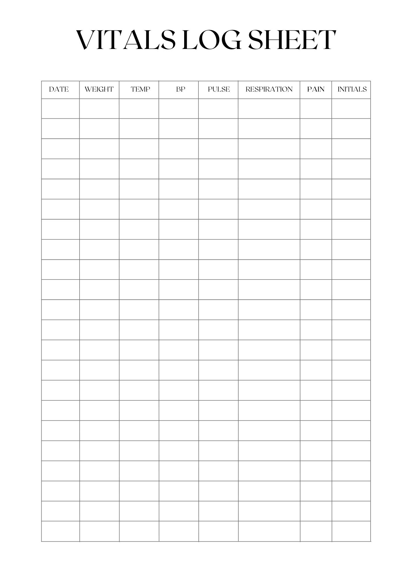 Template Free Printable Vital Signs Flow Sheet