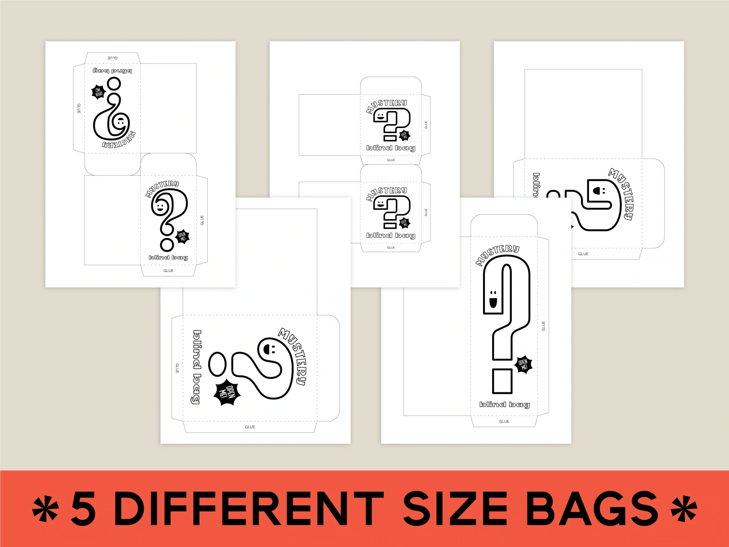 Printable Blind Bag DIY 5 Sizes PDF Digital Download Print 