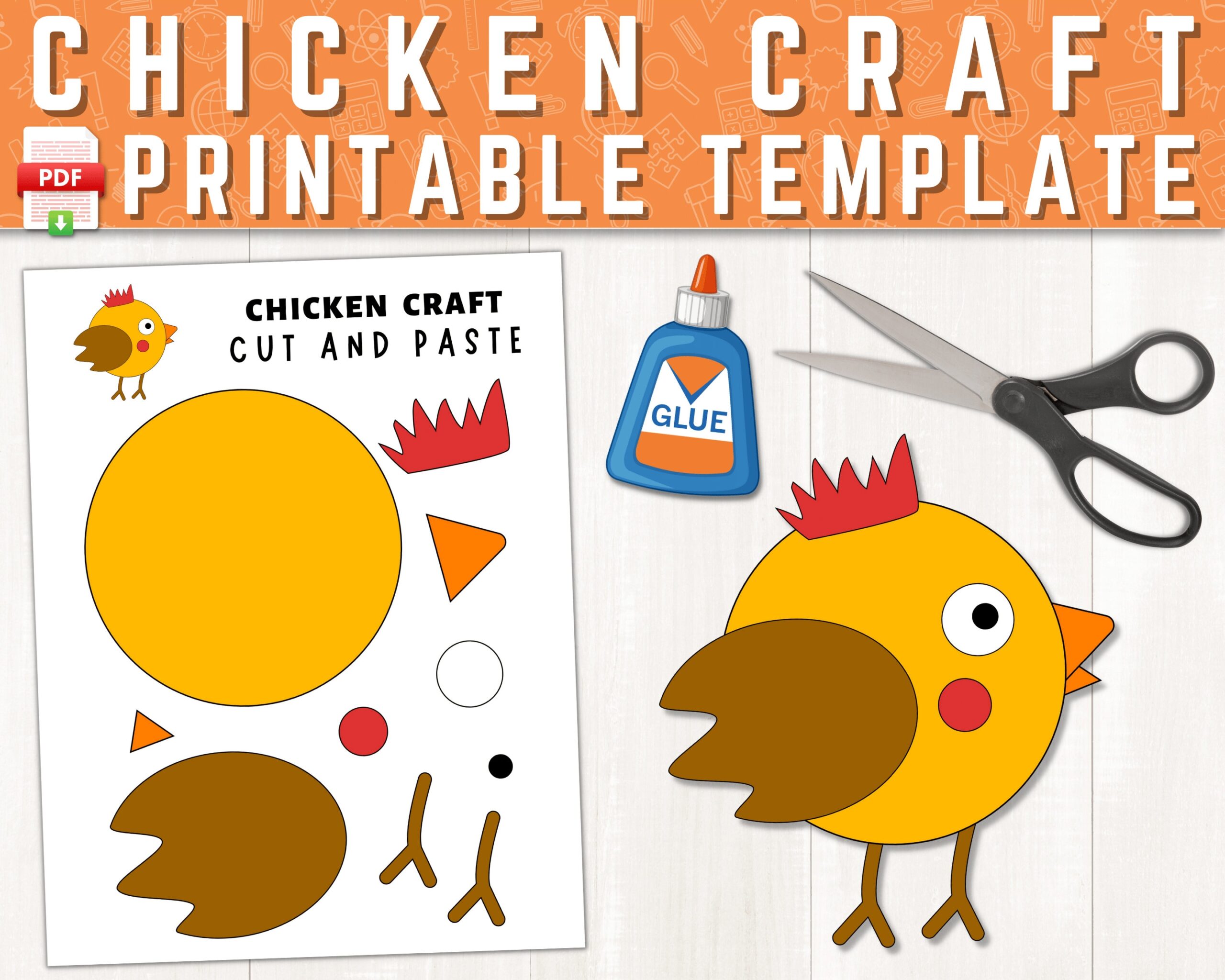 Printable Chicken Craft Template Farm Animal Craft Activity 