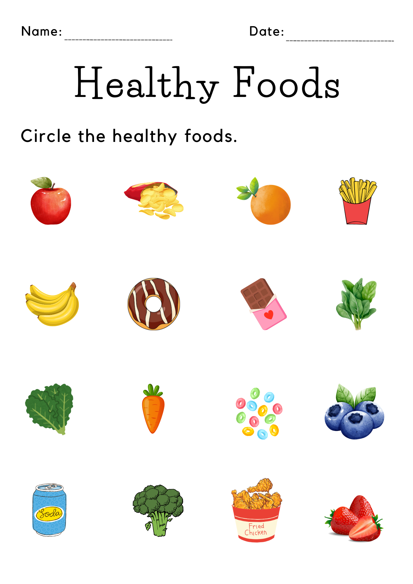Printable Choosing Healthy Foods Worksheet For Kindergarten 
