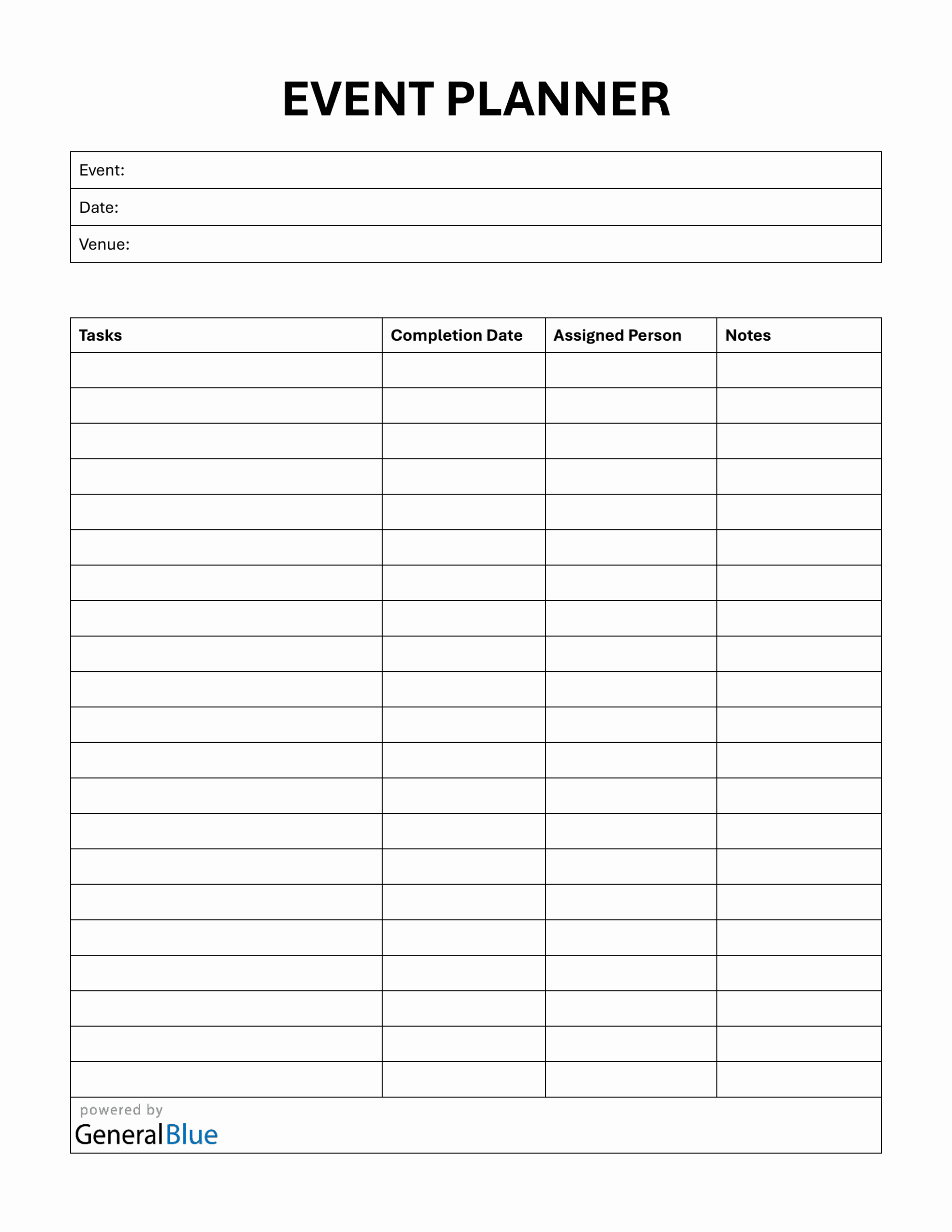 Printable Event Planning Template Free PDF Download