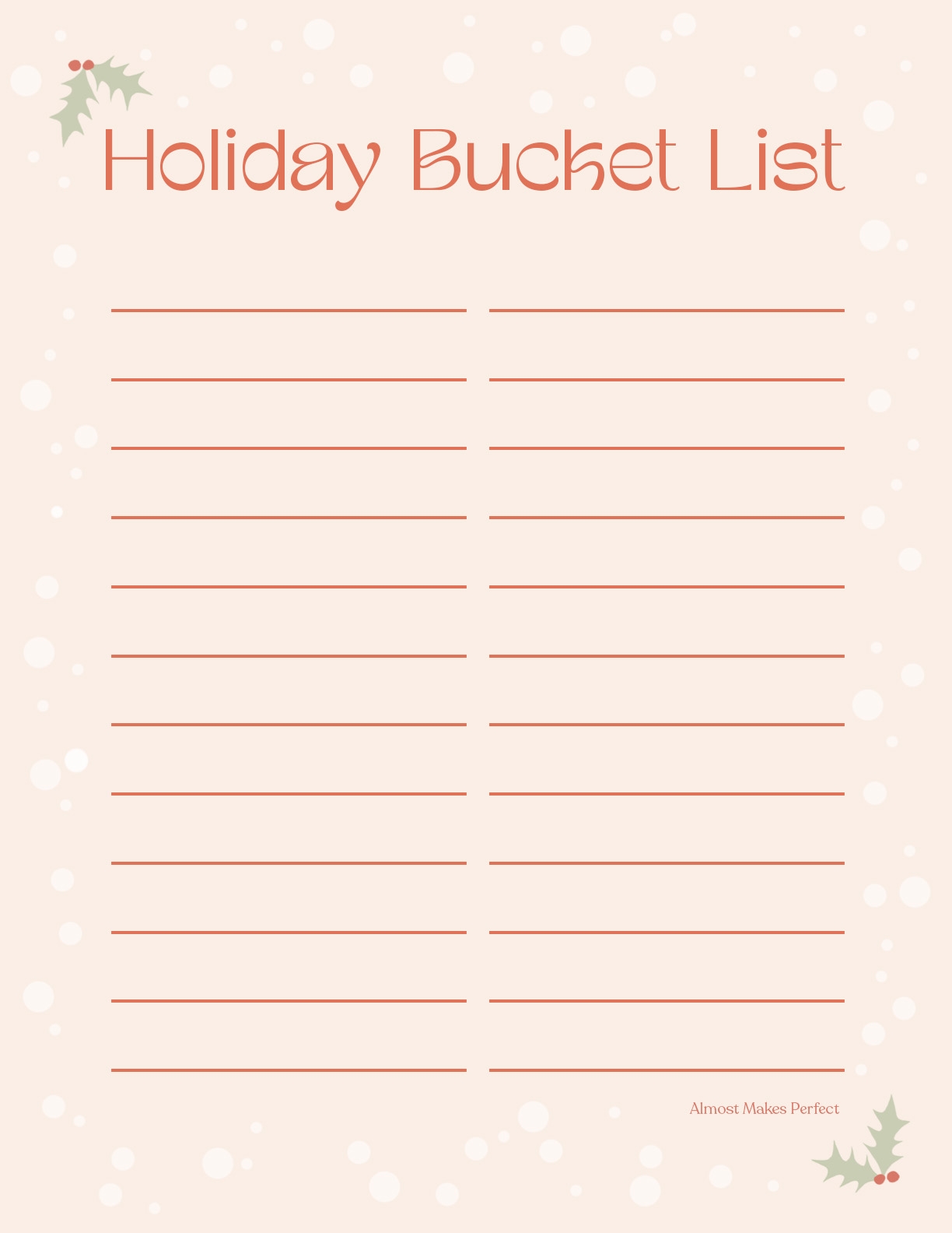 Free Printable Holiday List
