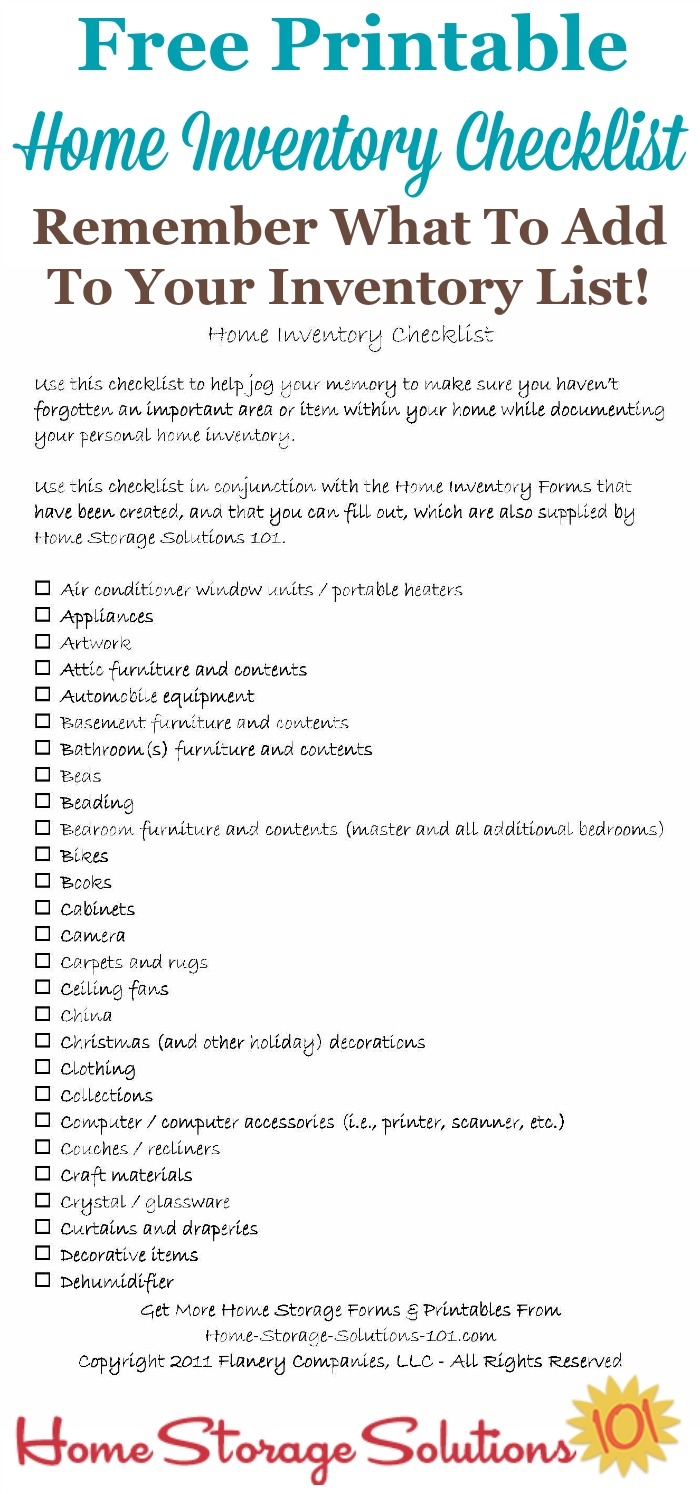 Printable Home Inventory Checklist Make Sure You Don t Forget 