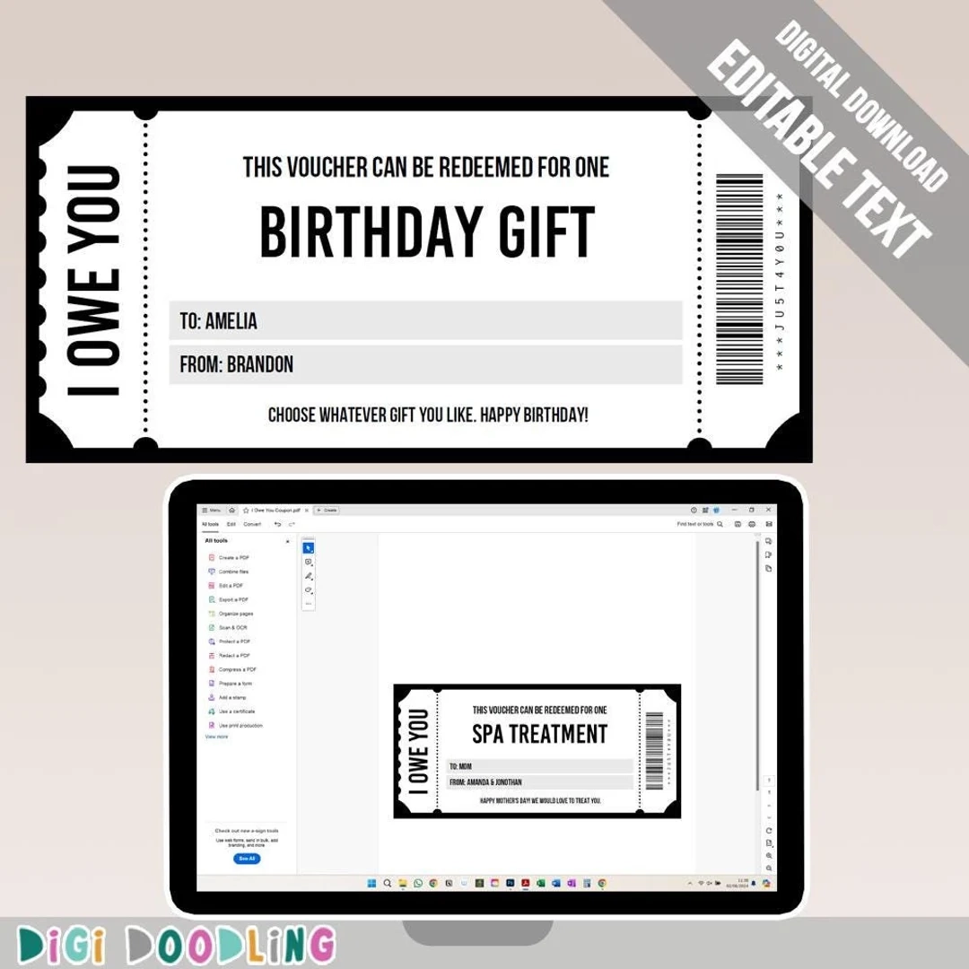 Printable I Owe You Coupon Template Birthday Gift Voucher 