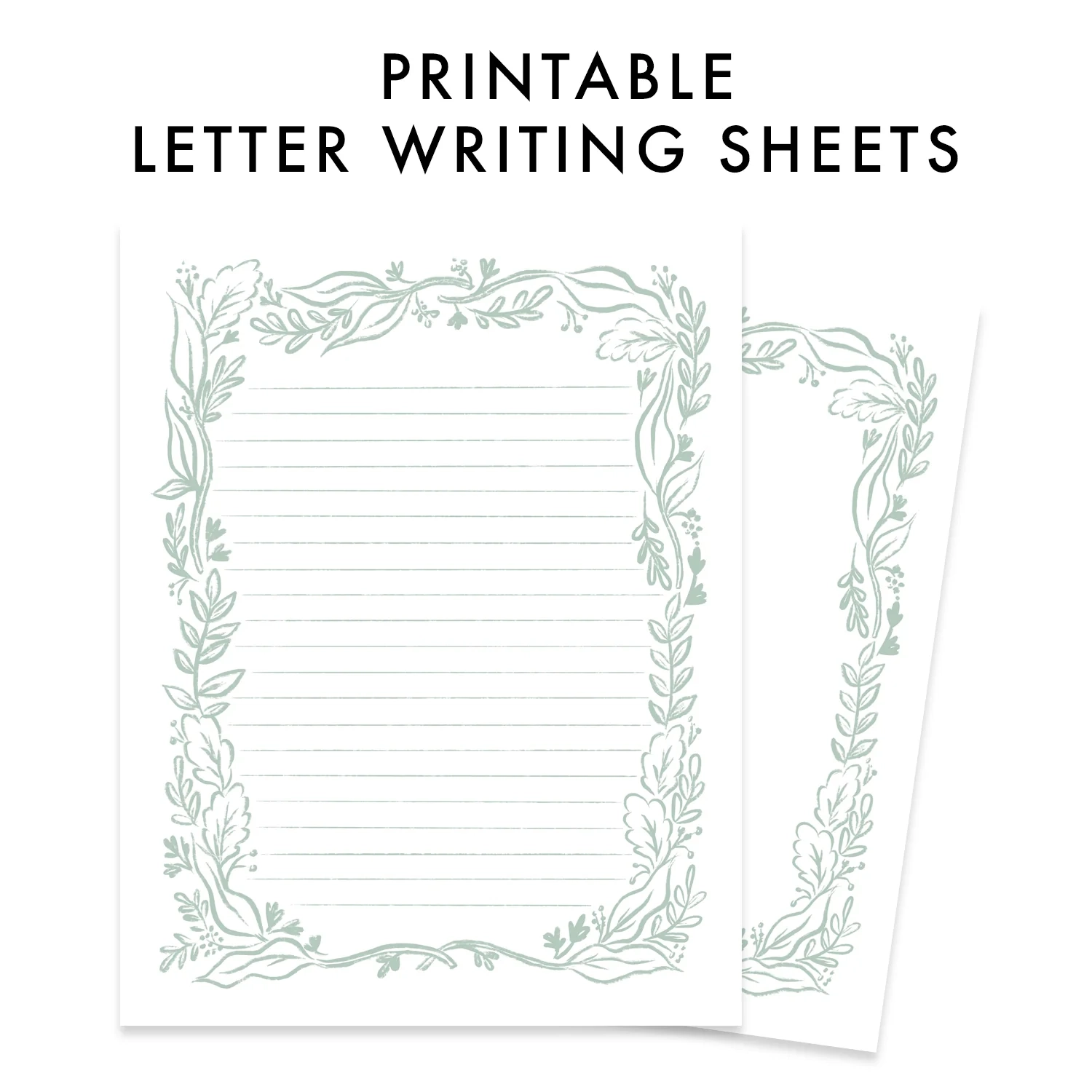Printable Letter Writing Sheets Sage Greenery Bundle Seasoned 