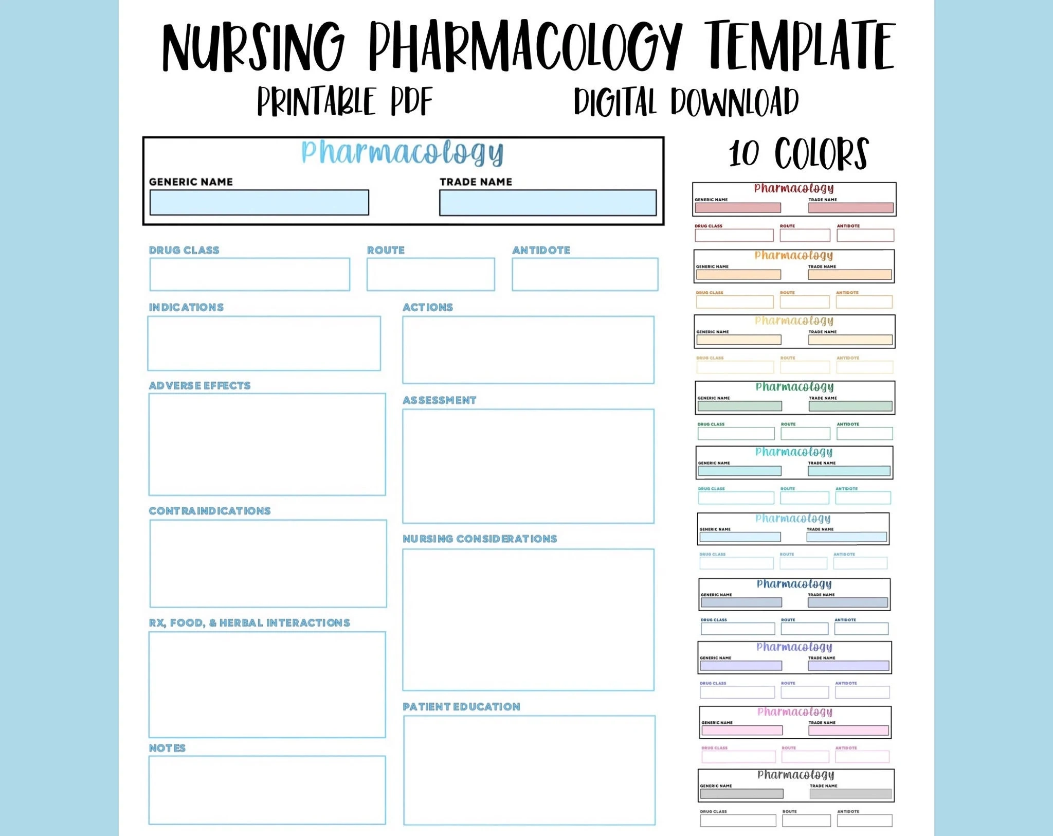 Printable Nursing Pharmacology Template Med Card Study Guide 