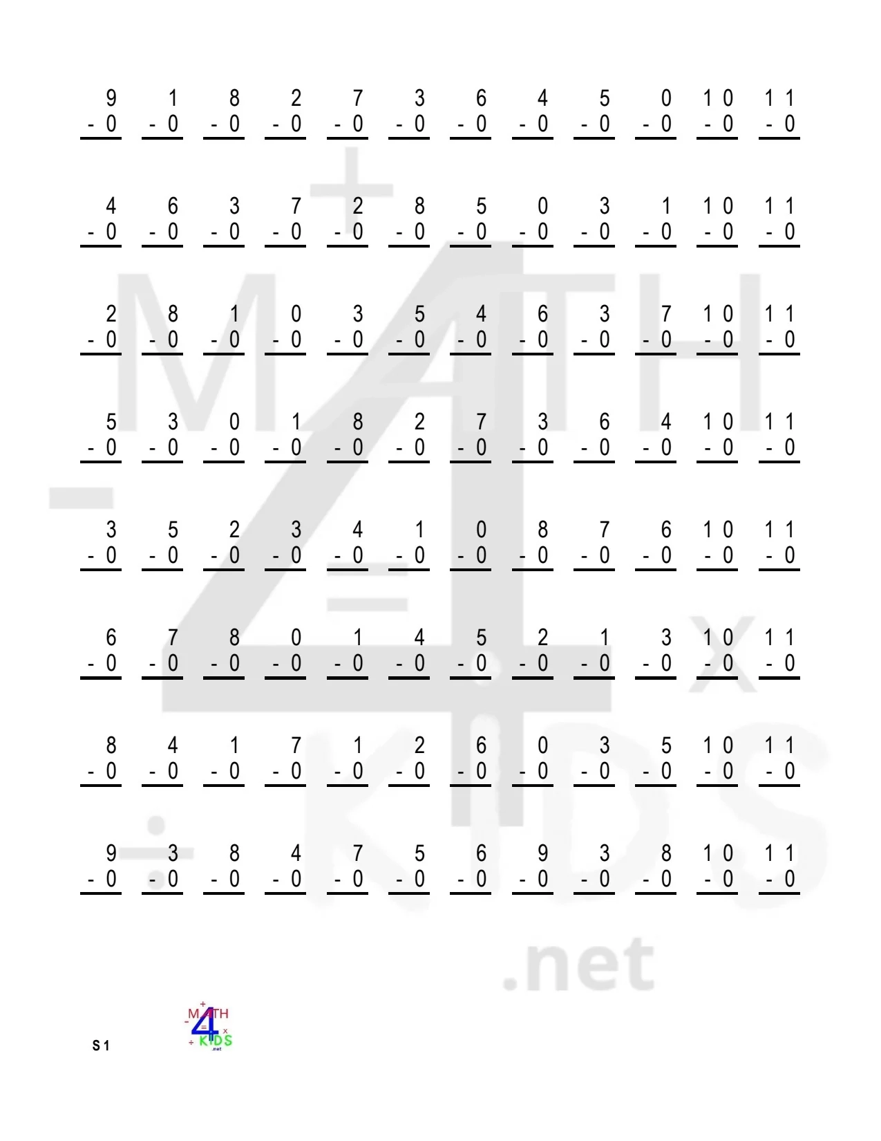 Free Printable Subtraction Worksheets Grade 4