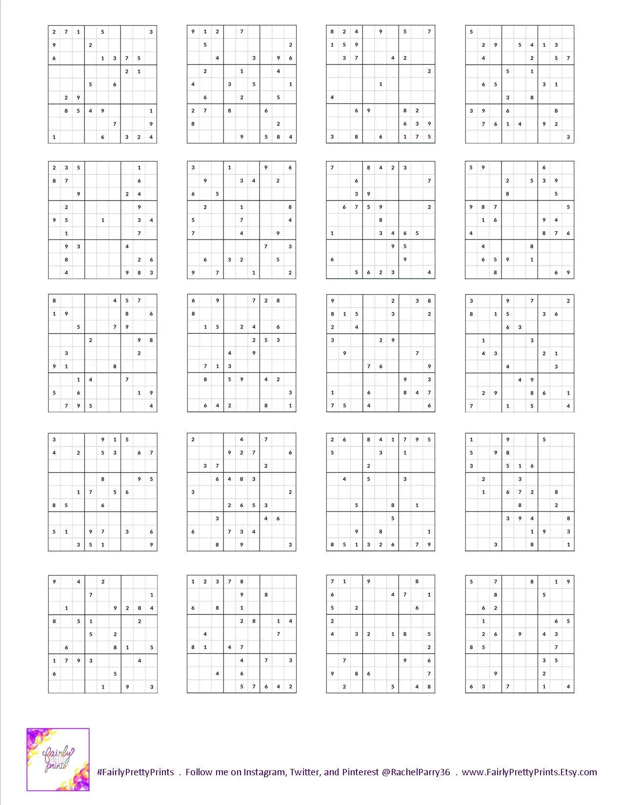 Printable Sudoku Set Easy Medium amp Hard 60 Puzzles Etsy