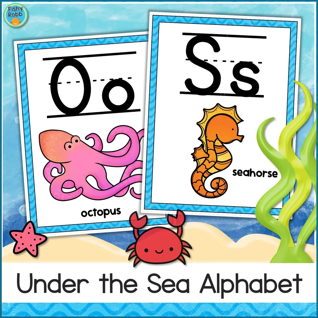 Printable UNDER The SEA Ocean Theme ABC Alphabet Posters Letters A 