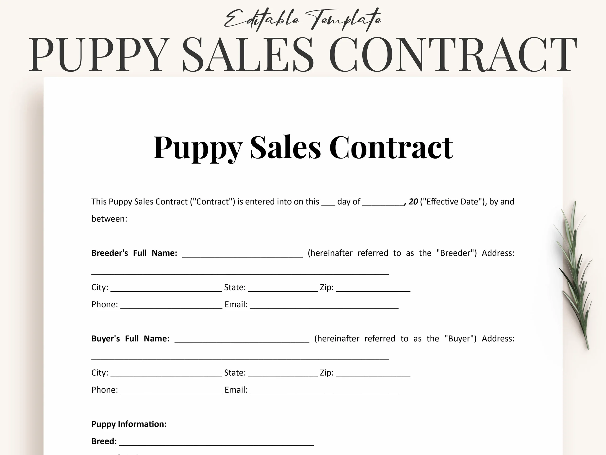 Puppy Sale Contract Template Word Printable Blank Puppy Contract 