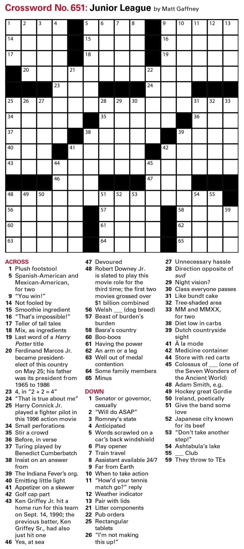Puzzles Printable Crossword Issue June 10 2022