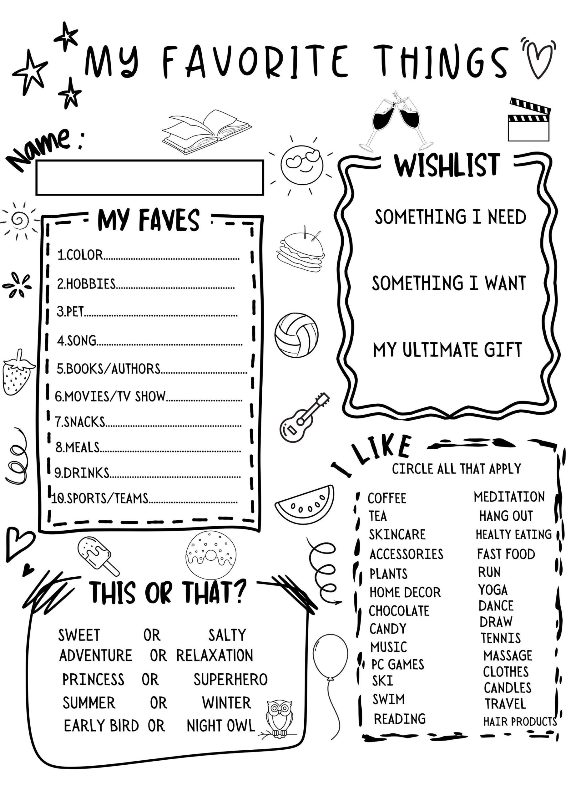 Questionnaire Free Printable Teacher Favorite Things Form Just A 