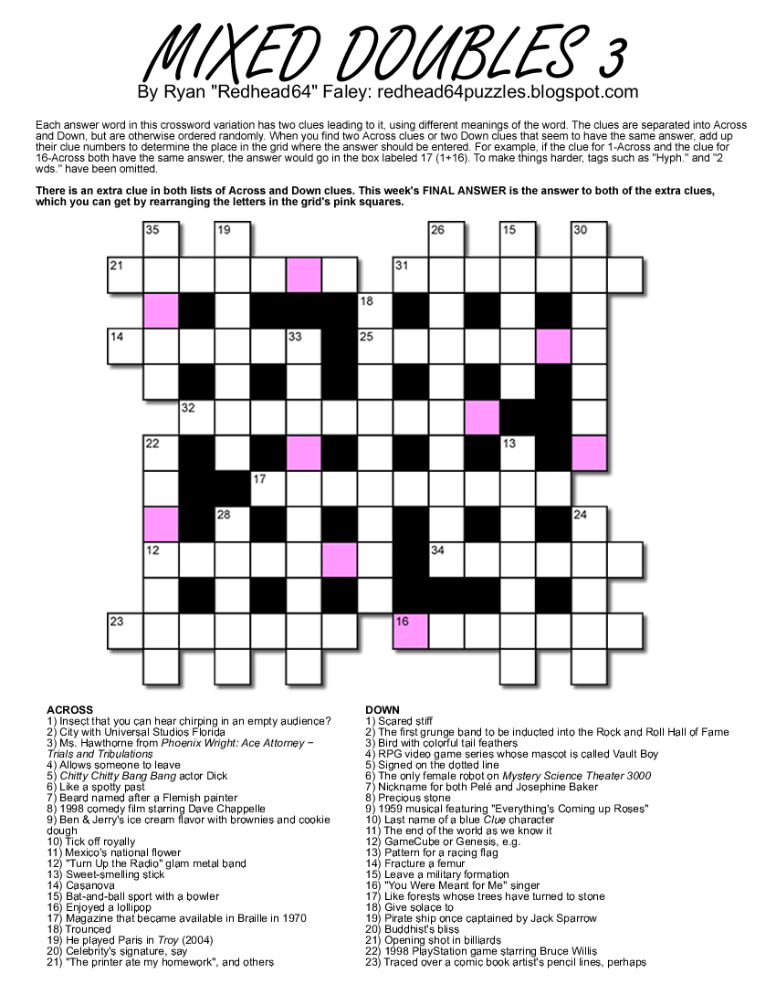 Redhead64 s Obscure Puzzle Blog PUZZLE 98 Mixed Doubles 3