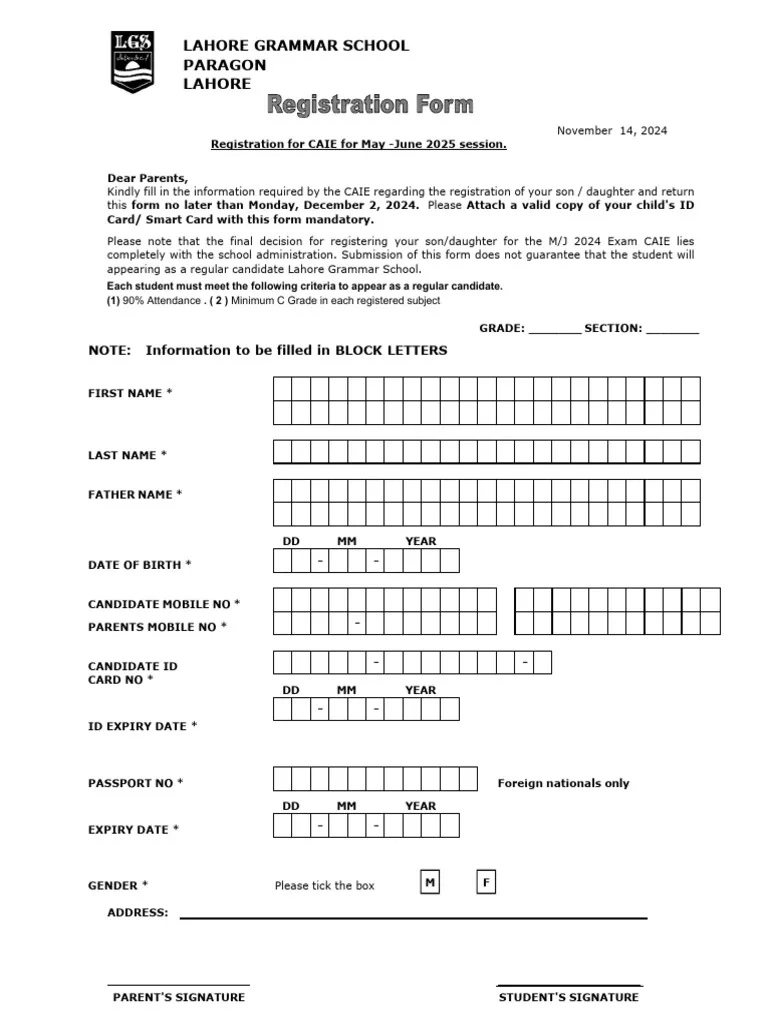 registration form for gce o level 2025 241114 104234 pdf