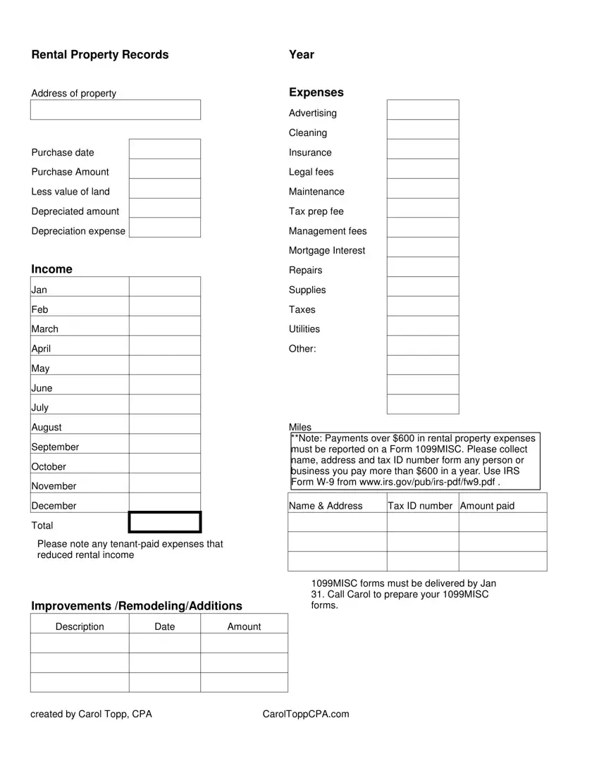 Rental Property Expenses Form Fill Out Printable PDF