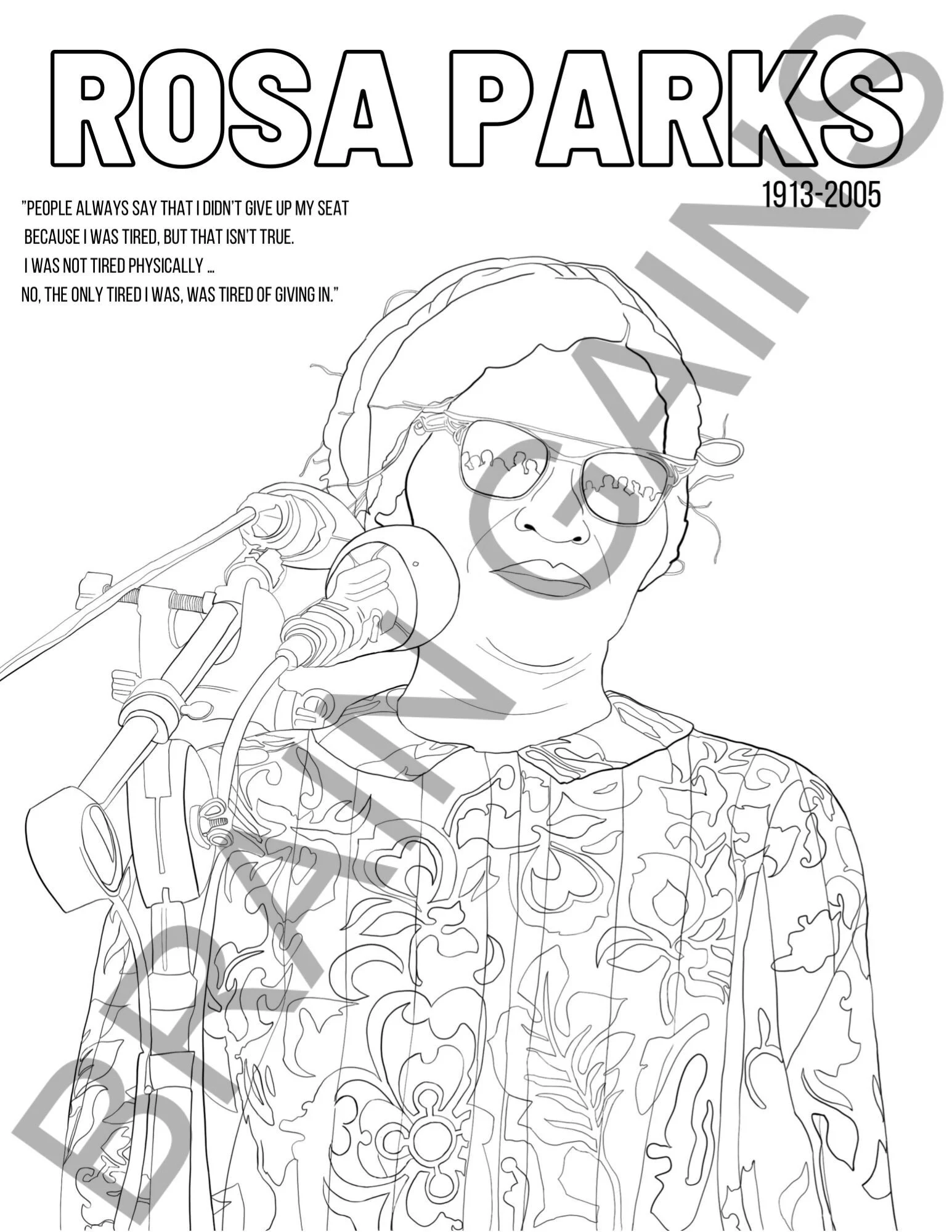 Rosa Parks Coloring Page Digital Download Printable brave 