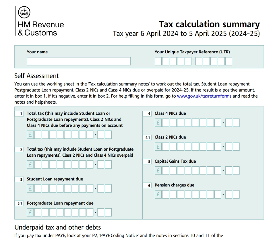 SA110 Form UK Non Resident CGT Pages ACG
