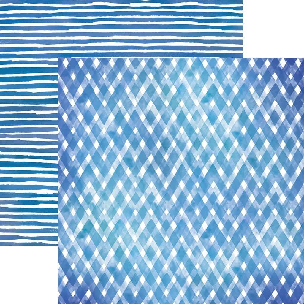 Scrapbook Paper Blue Watercolor Plaid Stripes Paper House
