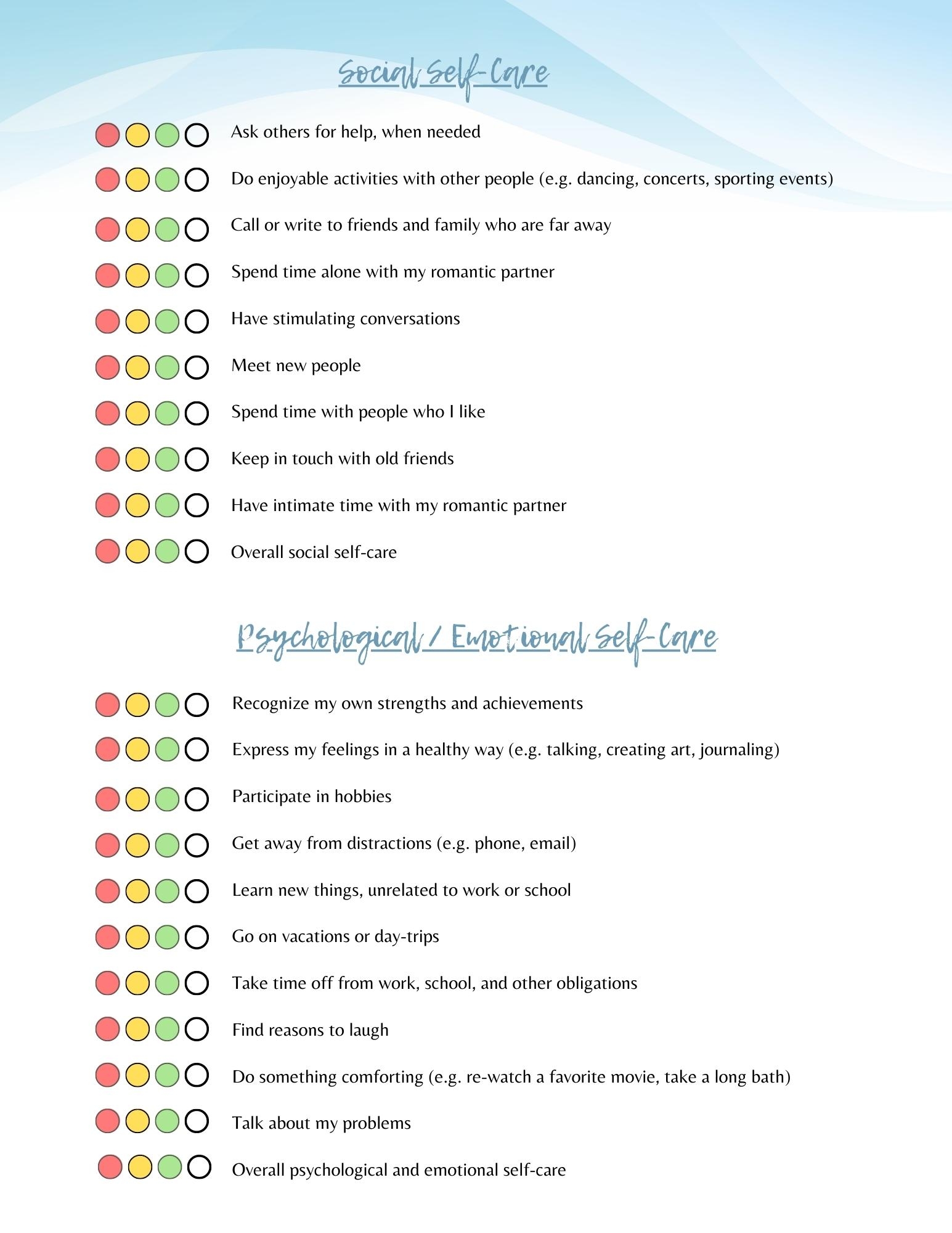 Self Care Assessment Mental Health Collab