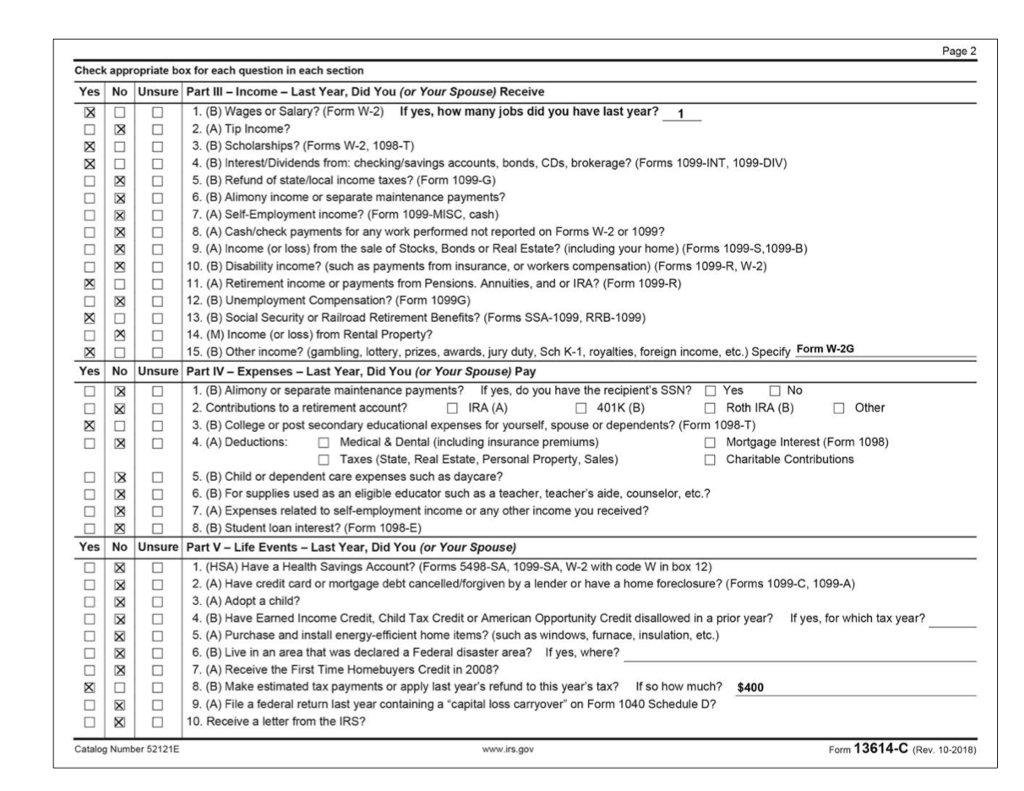 Solved Form 13614 C October 2018 Department Of The Treasury 