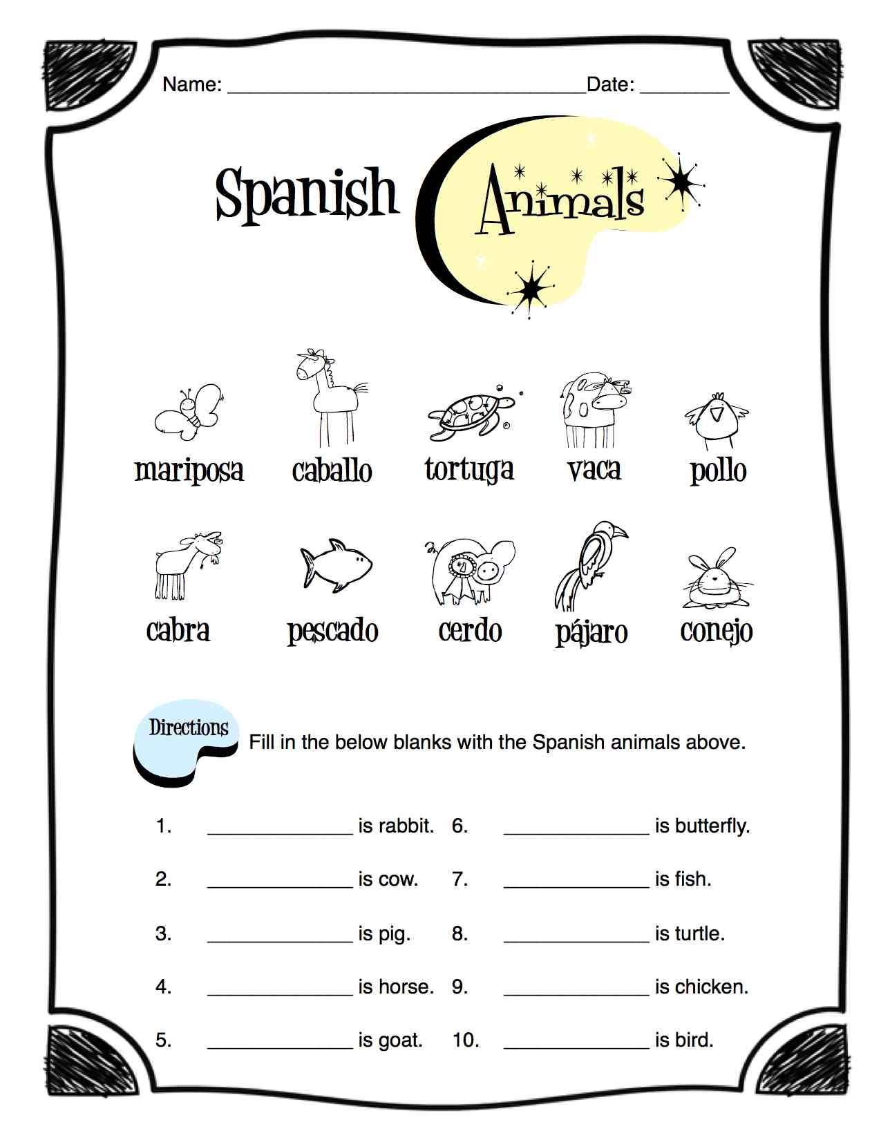 Spanish Worksheets Free Printable