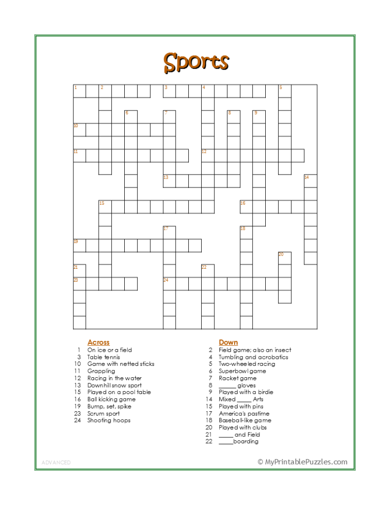 Sports Crossword Puzzles For Kids