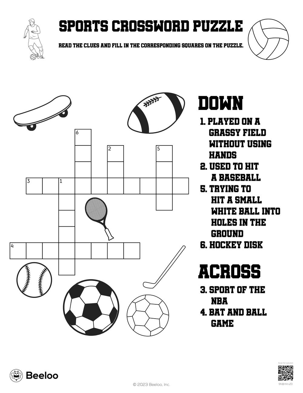 Free Kids Crossword Puzzles Printable Sports