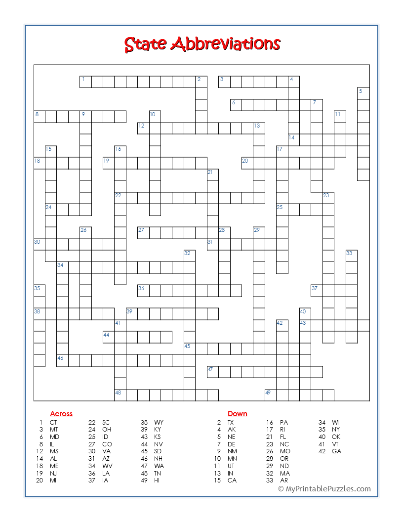 Free Usa Crossword Printable Puzzle