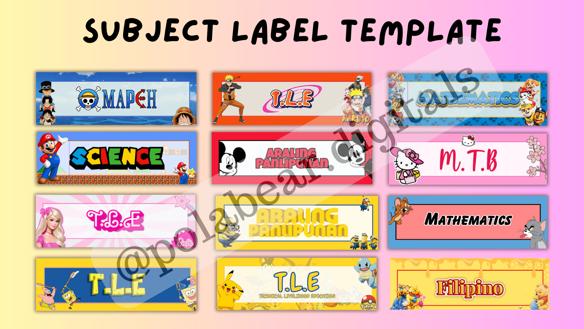 Subject Label Template With 40 Cute Designs By Paulachentamonte 