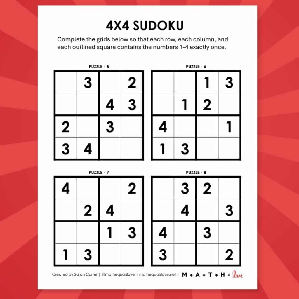 Medium Sudoku Printable Puzzles 4 Per Page