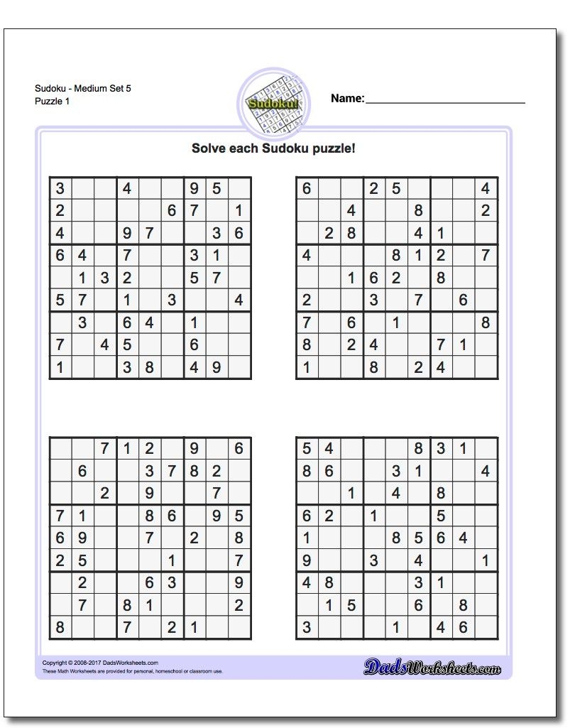 Sudoku Puzzles Printable Medium