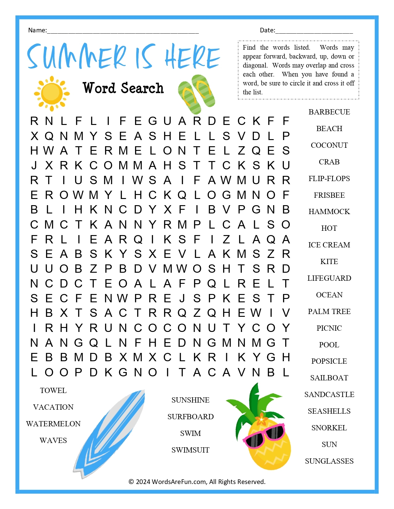 Free Printable Summer Word Searches