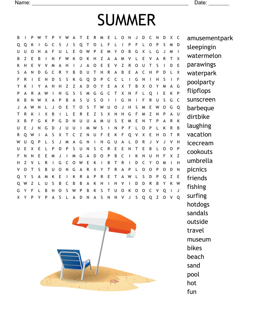 Summer Word Search For Kids Printable