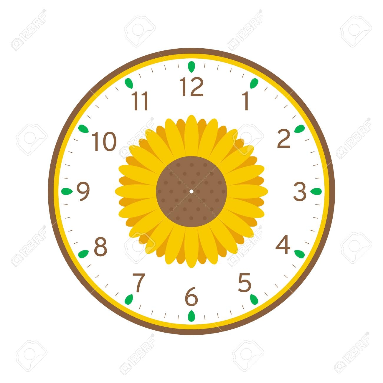 Sunflower Printable Clock Face Template Isolated On White 