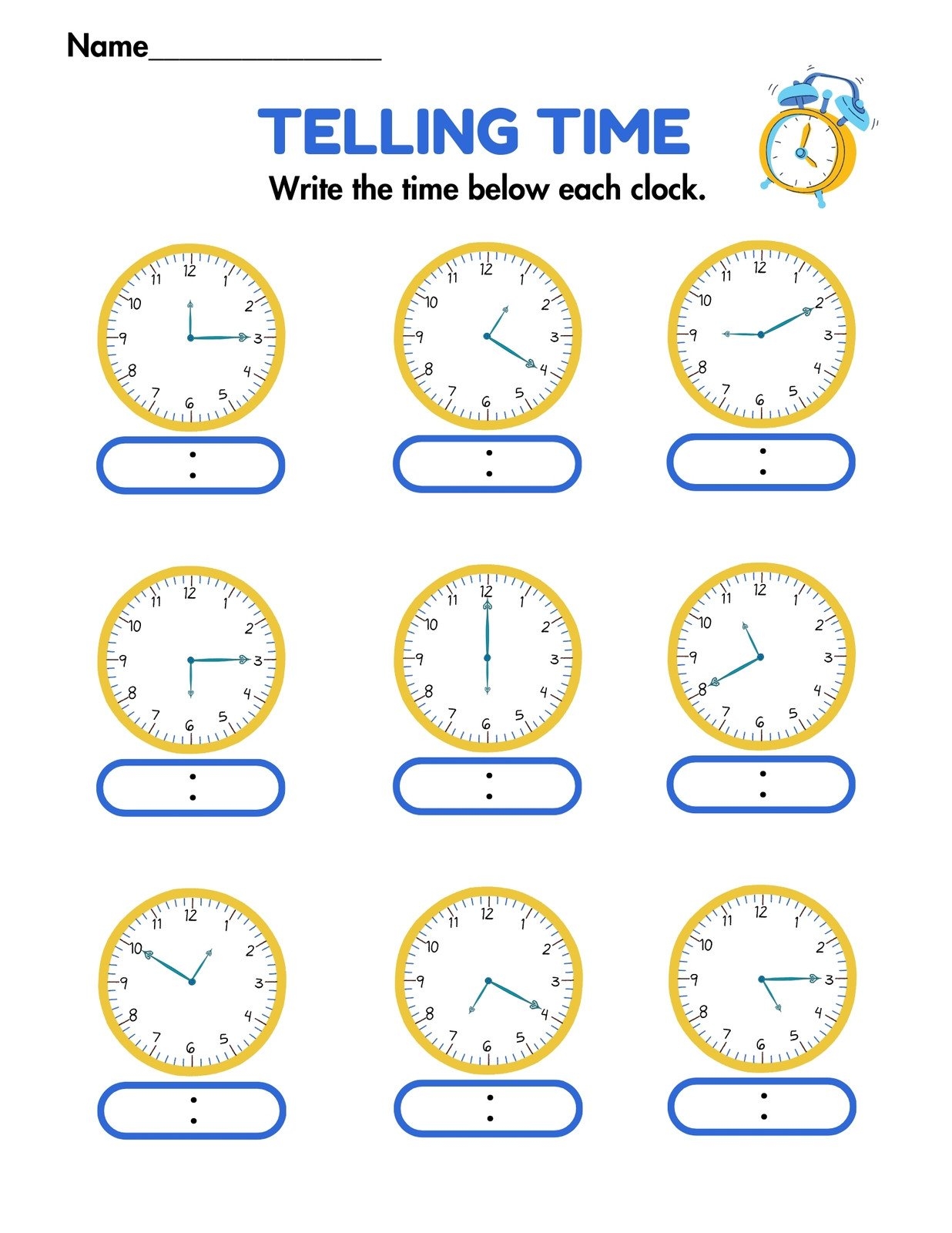 Telling Time To The Hour Worksheet For 2nd 3rd Grade Lesson 