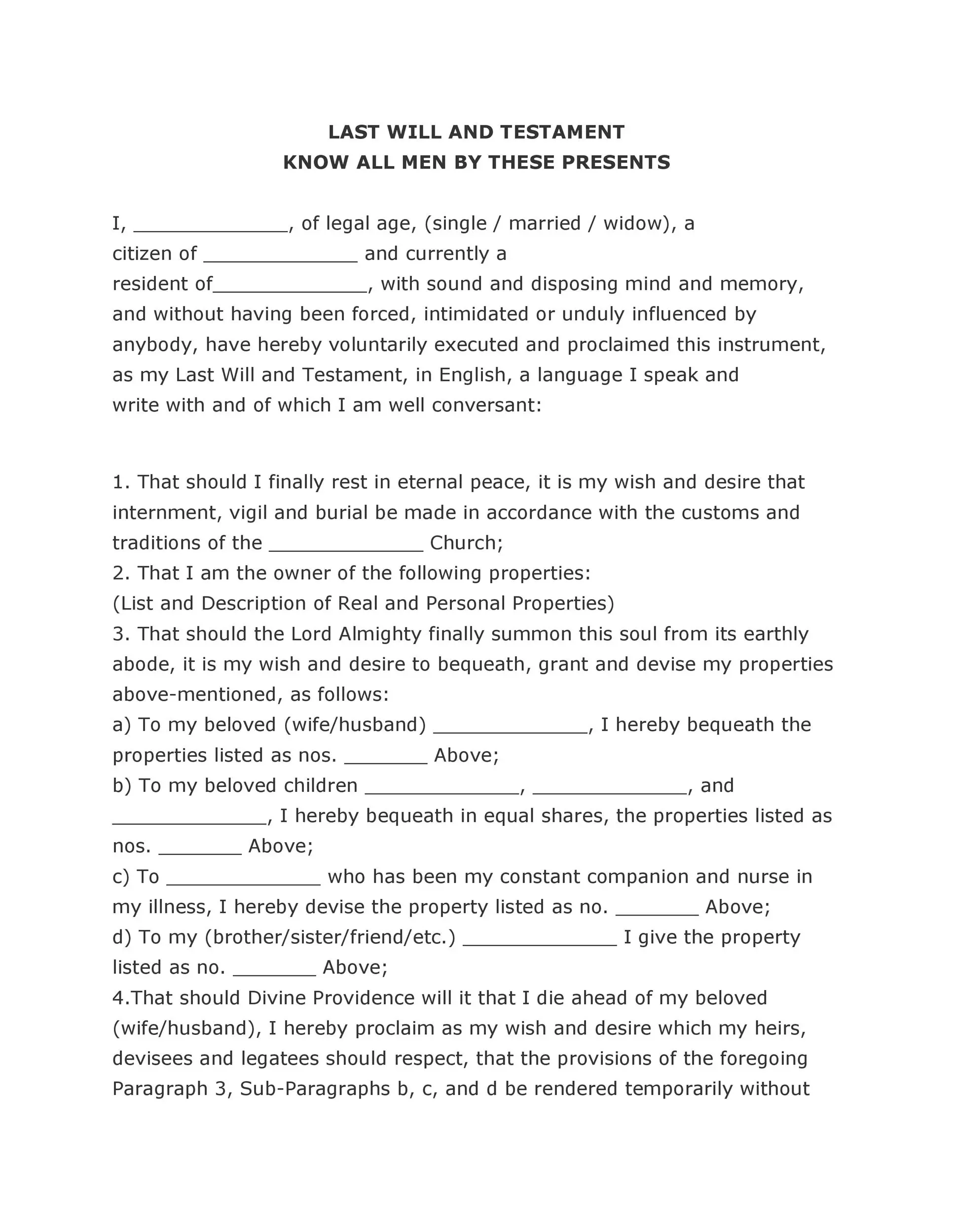 Template For A Last Will And Testament Presentation Slide Template