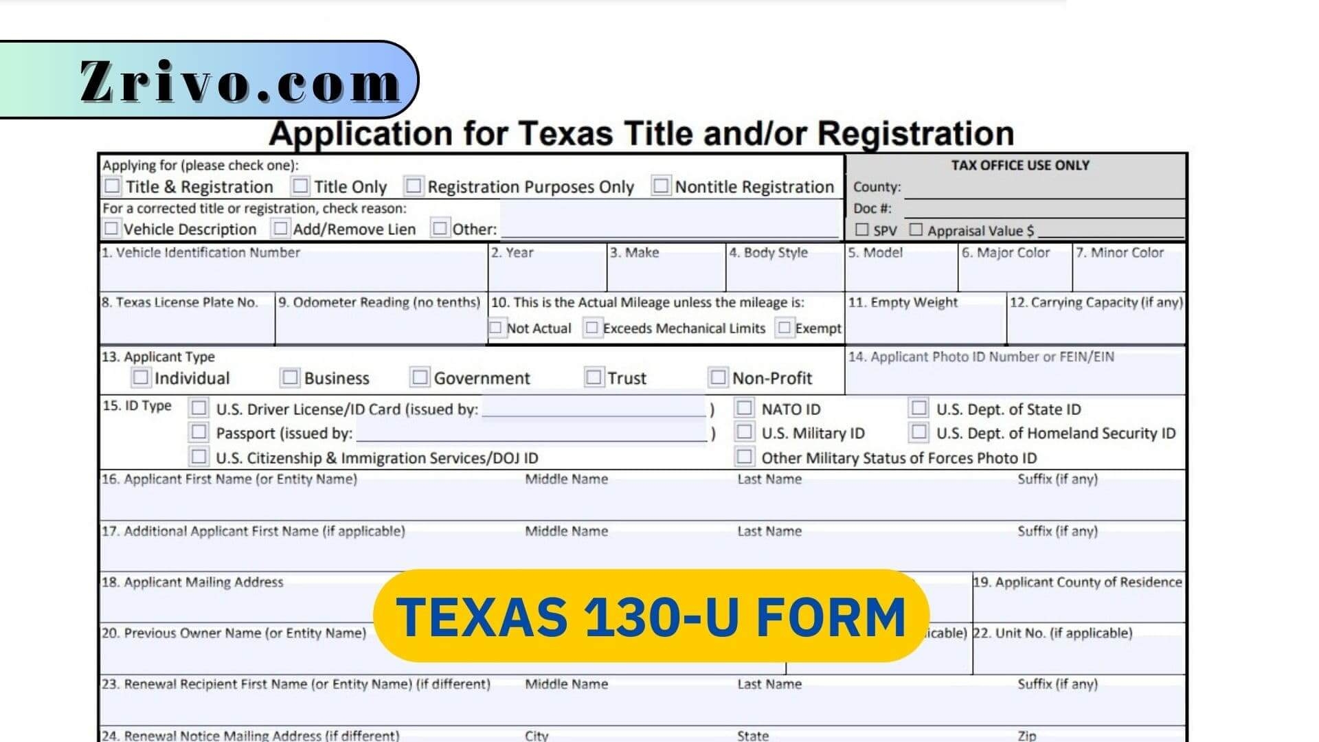 Printable Form 130 U