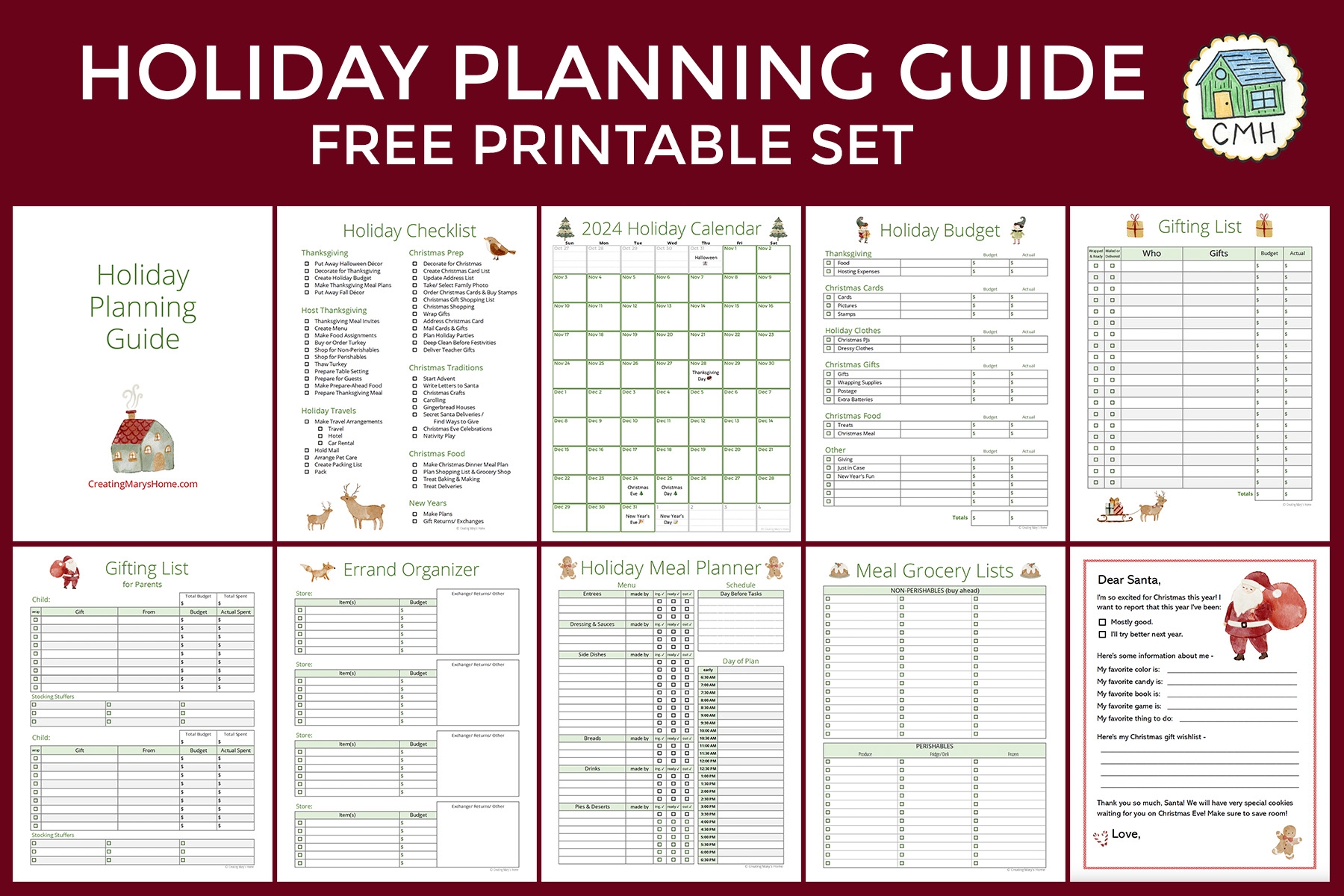 The Holiday Planning Guide FREE PRINTABLE SET 