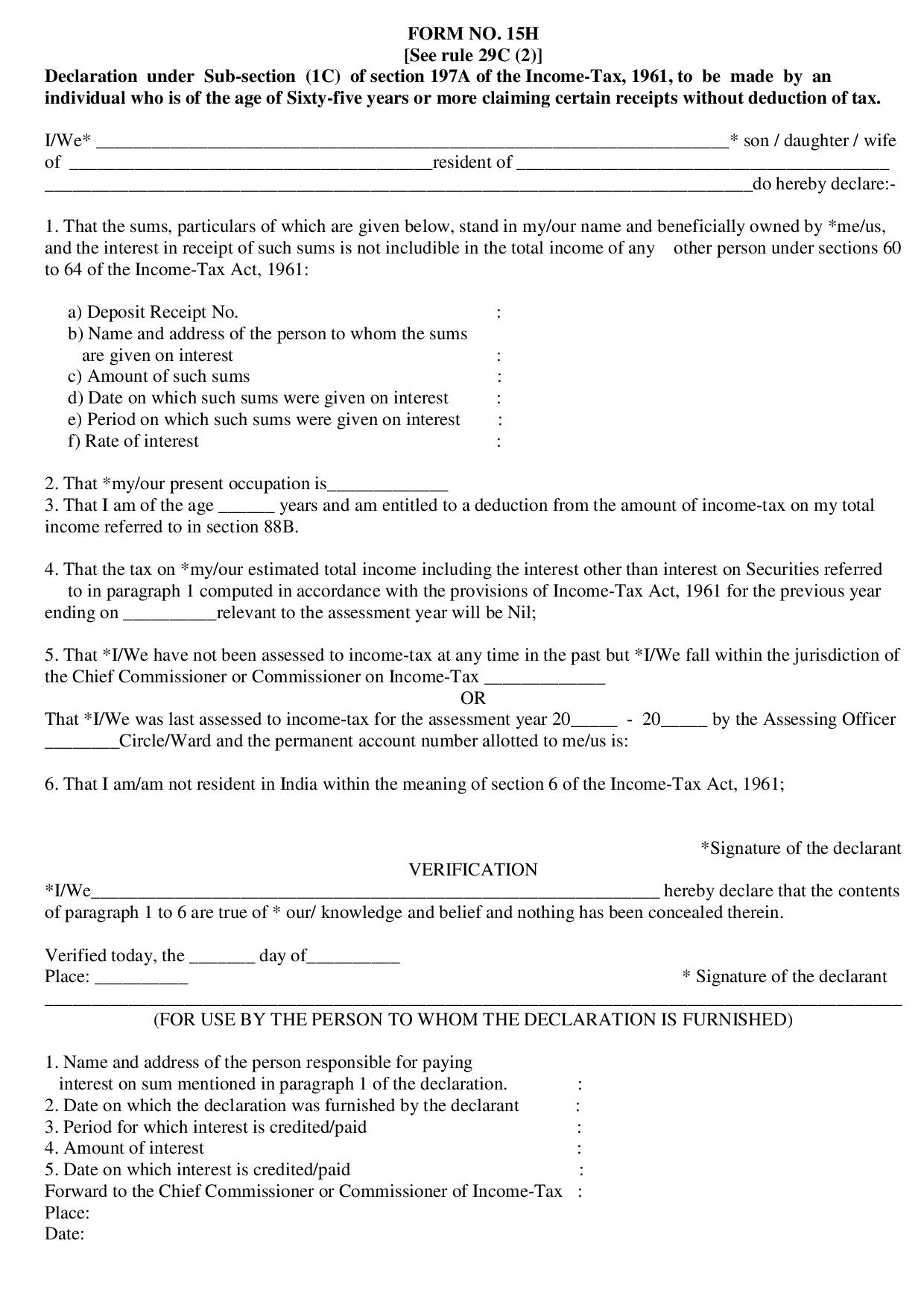 Form 15 H Download