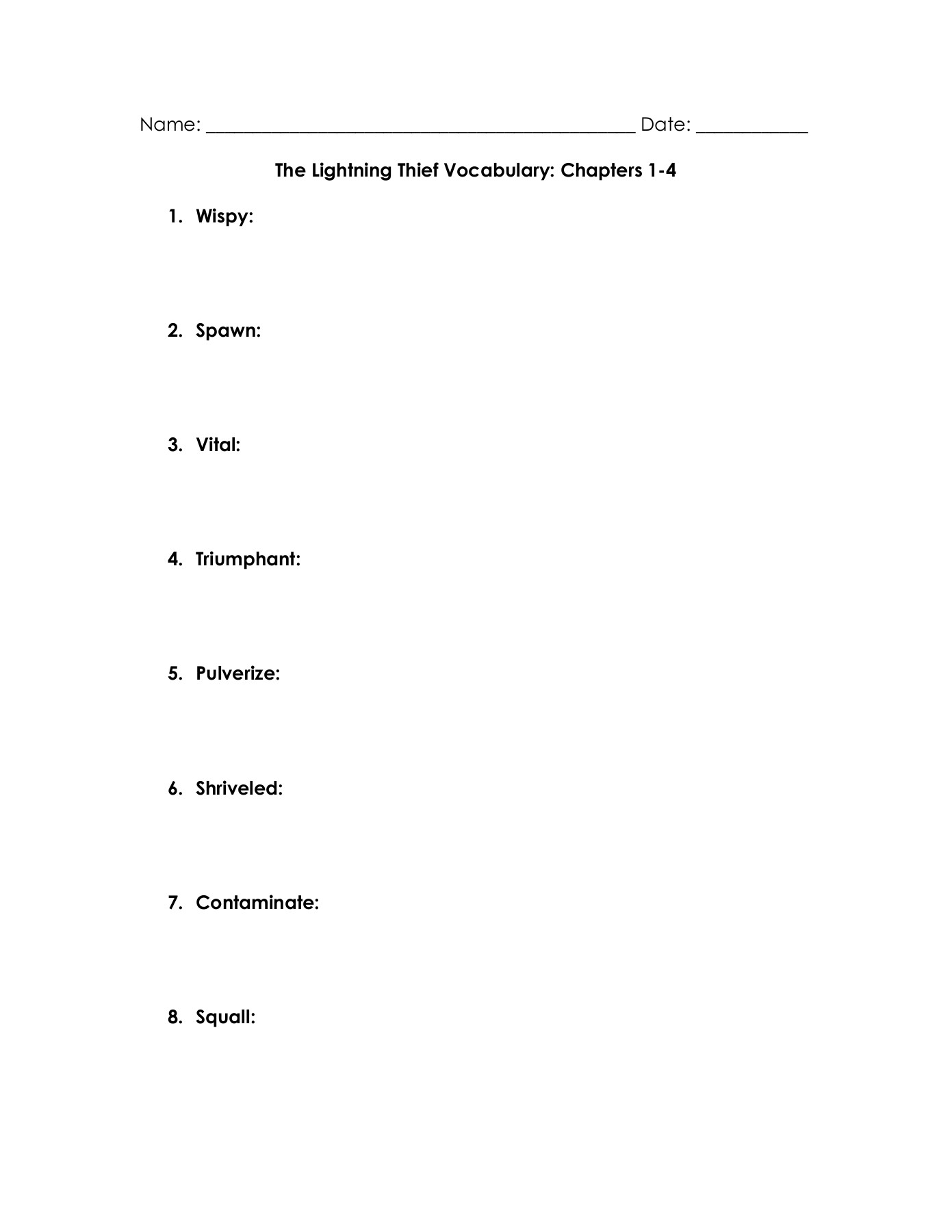 The Lightening Thief Vocabulary Wikispaces Flip EBook Pages 1 