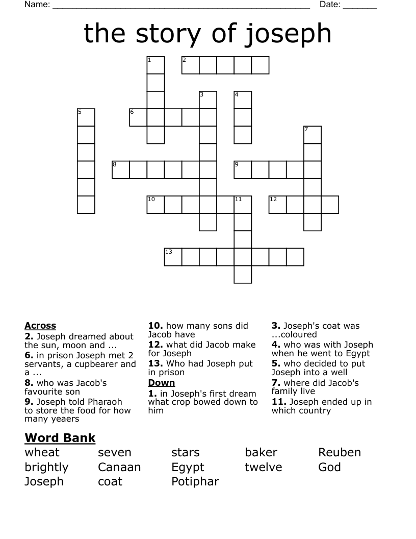 The Story Of Joseph Crossword WordMint
