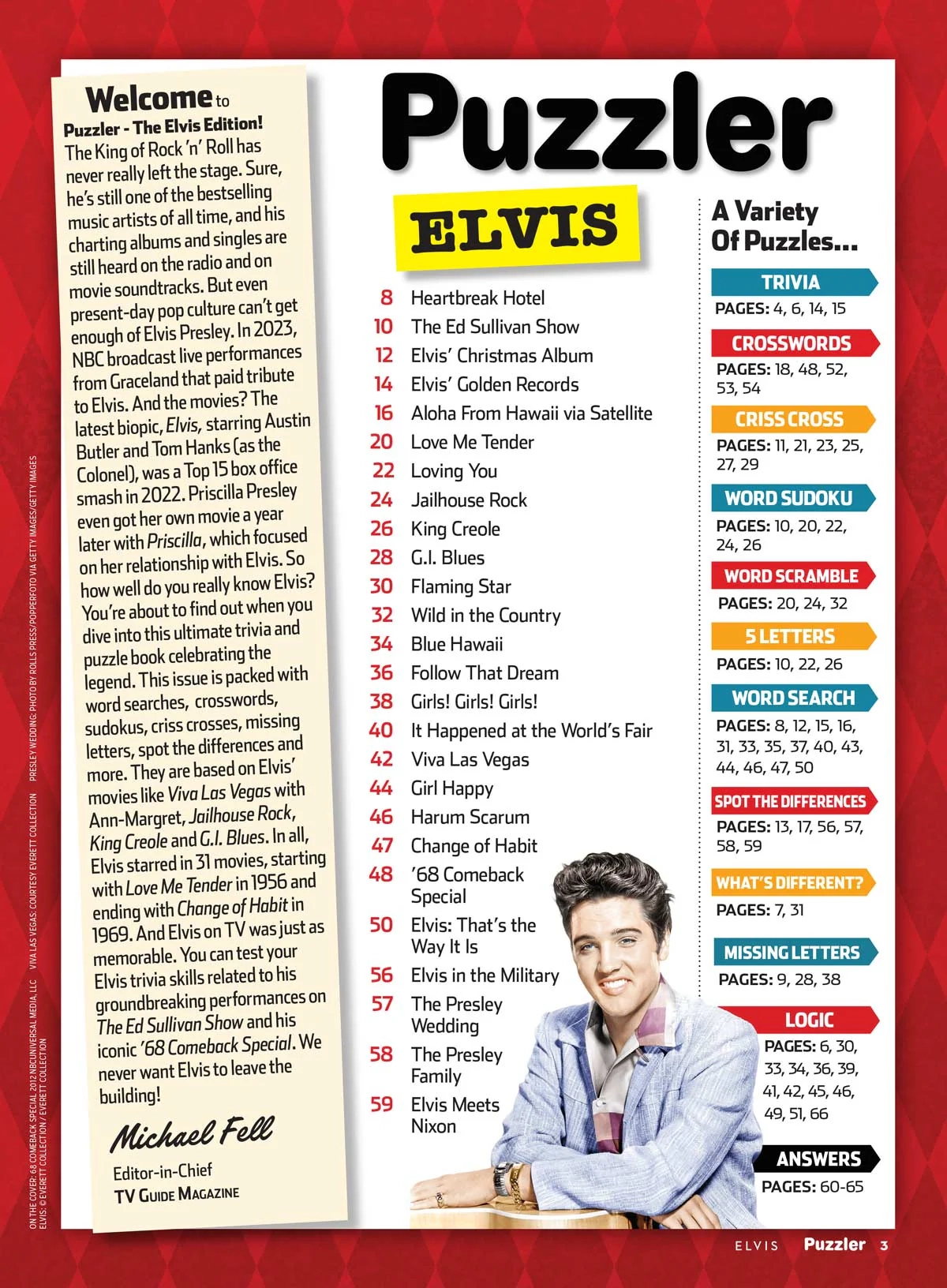 TV Guide Elvis Puzzler His Movies amp Music Criss Cross Word 
