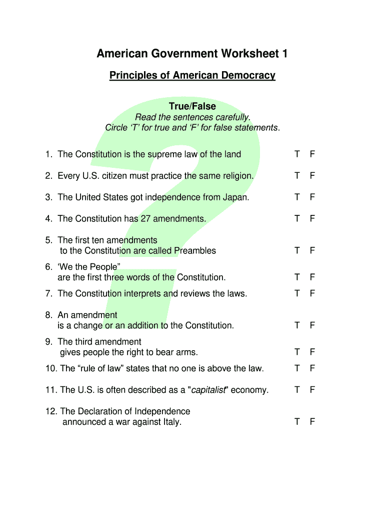 U S Government Worksheets For High School Pdf Fill Out amp Sign 